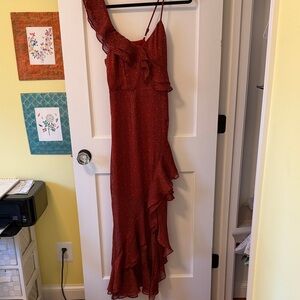 Lush Asymmetrical Red Ruffle Dress